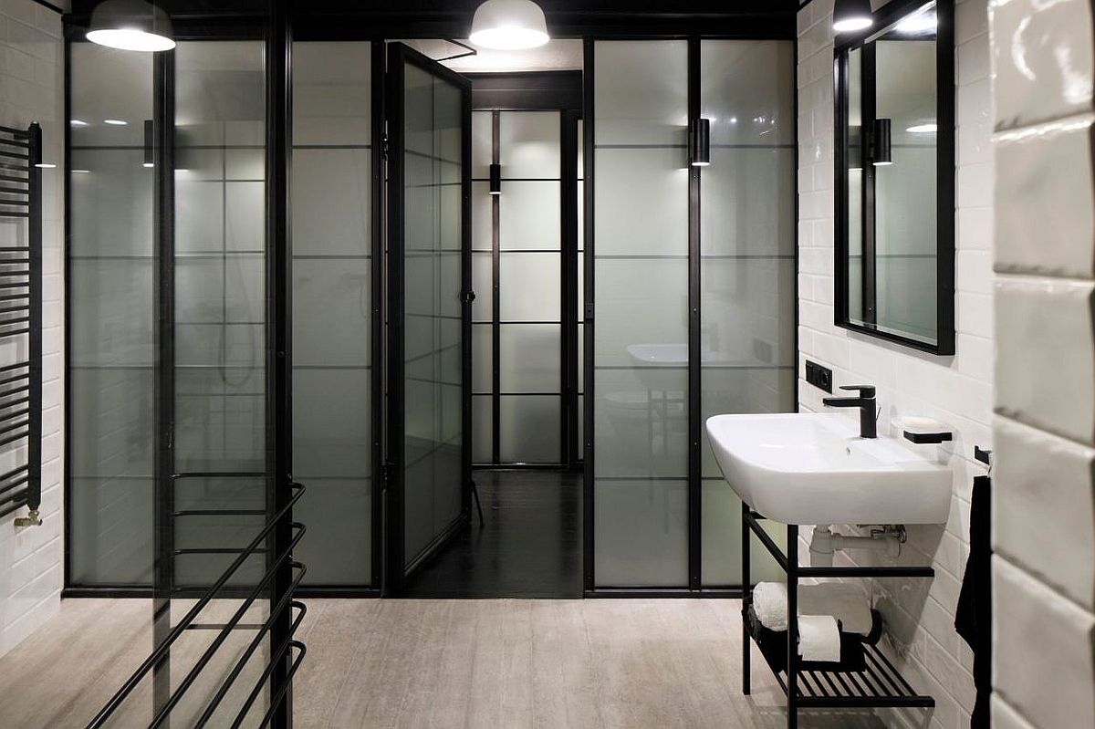 Industrial bathroom in black and white