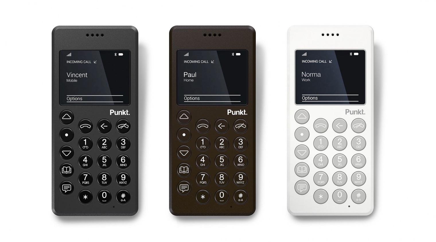 The MP01 is available in three hues: black, brown and white. Image via Punkt.