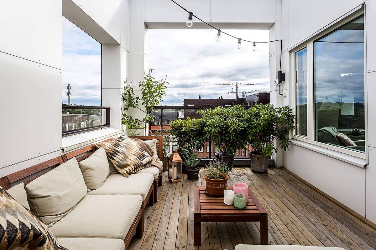 Small balcony of the contemporary apartment in Stockholm