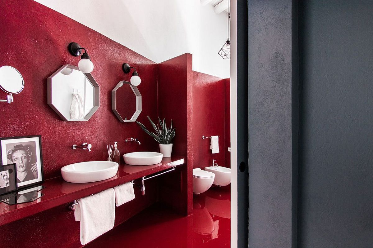 Stunning contemporary bathroom in bright red