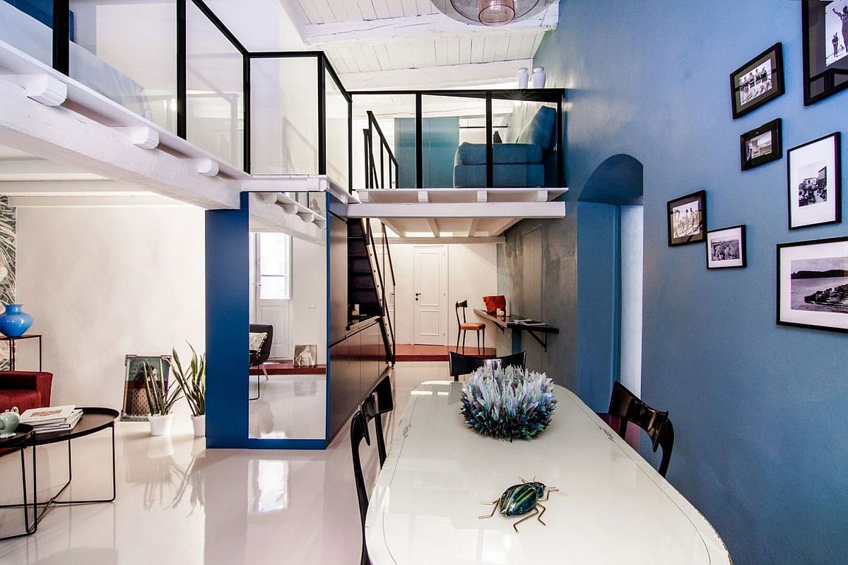 View of the mezzanine level of the home from the dining area