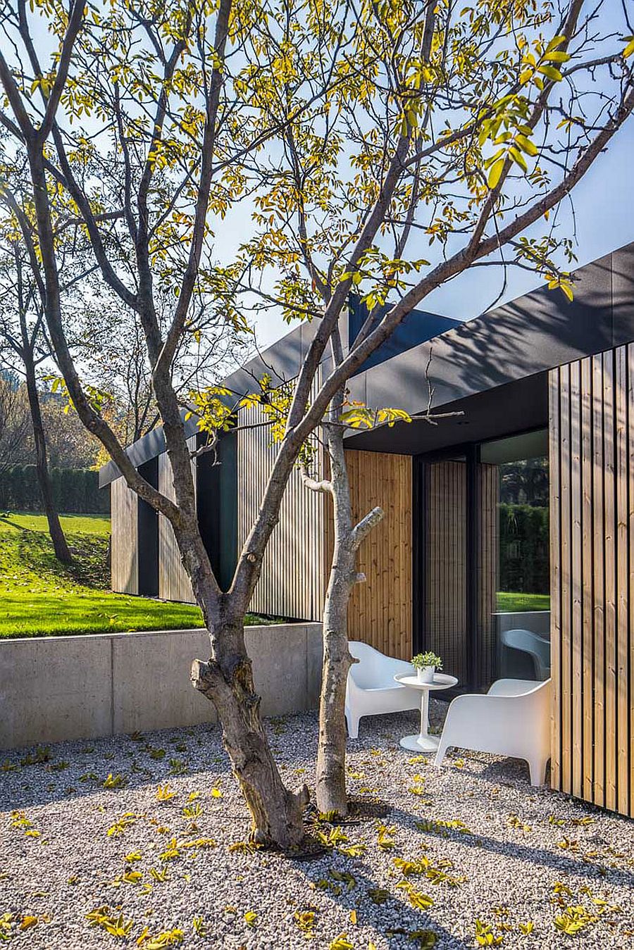 Wood and glass exterior of the Pagoda House