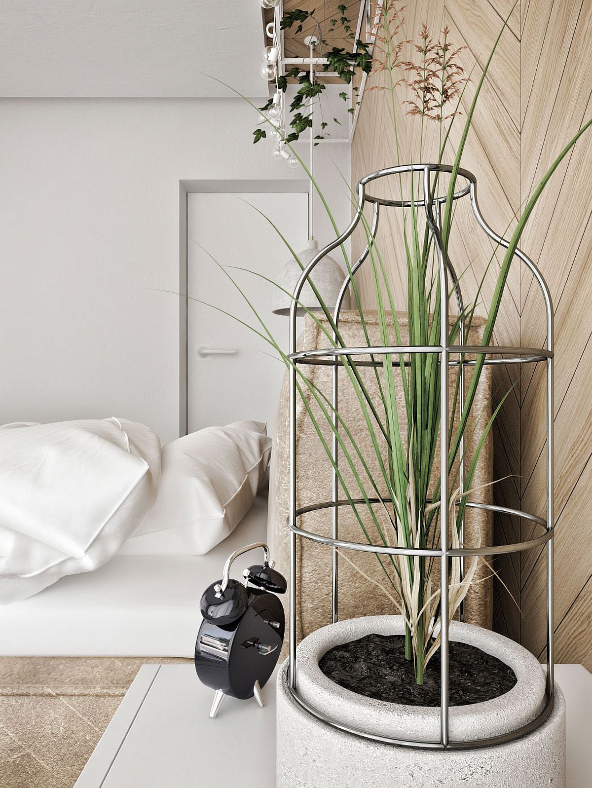 A touch of green for the contemporary bedroom in white