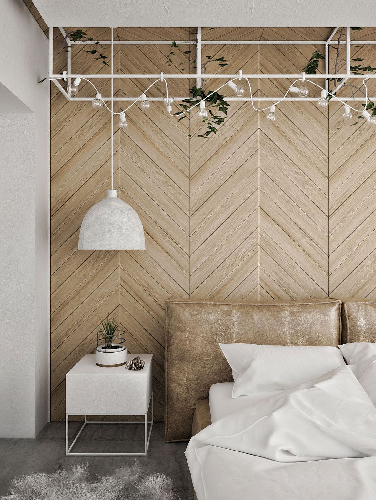 Chevron pattern headboard wall for the contemporary bedroom