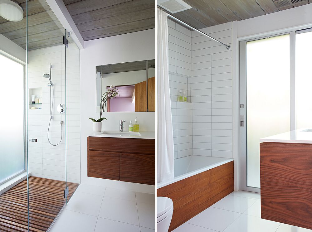 Contemporary bathroom in white and wood