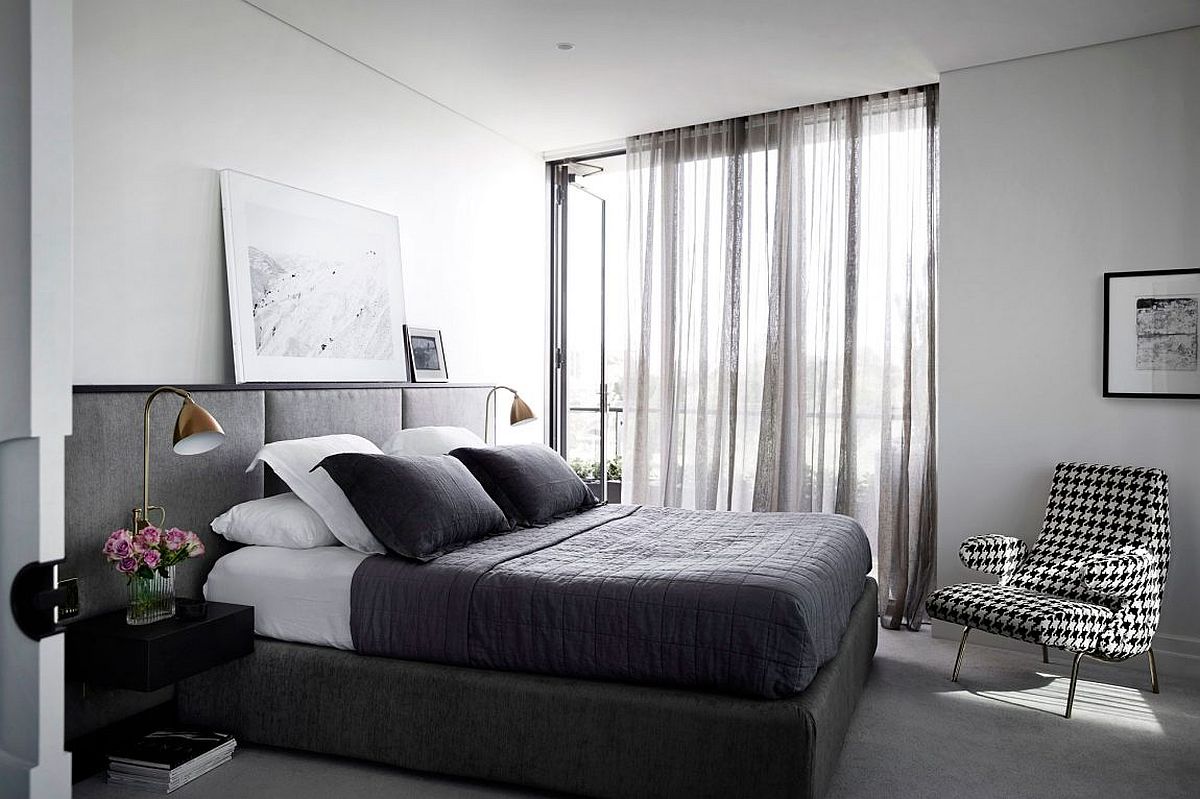 Contemporary bedroom in gray and white