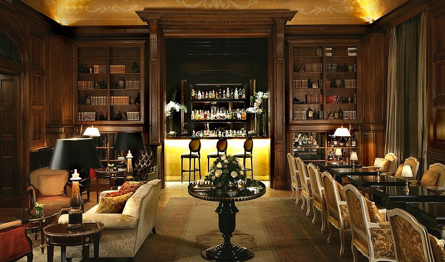 Dark wood brings elegance and classic charm to the interior of the lavish French hotel in Chantily Forest