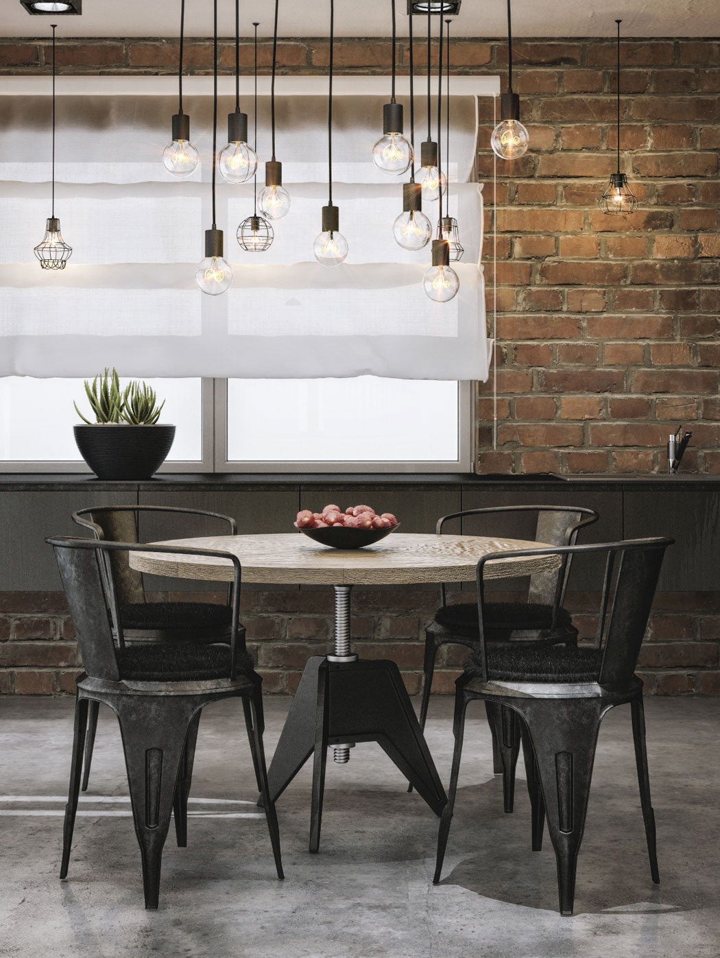 Edison bulbs bring classic industrial charm to the modern dining room