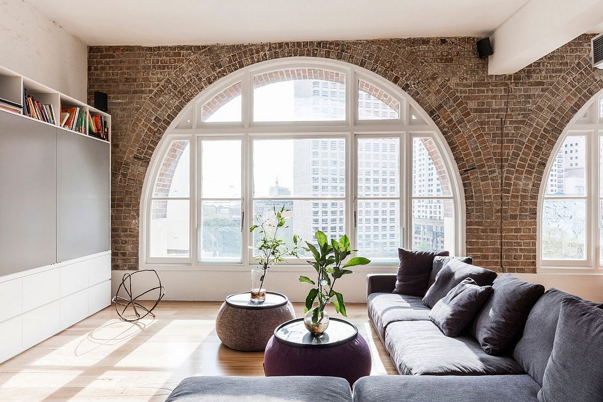 Exposed brick walls of the renovated Aussie apartment