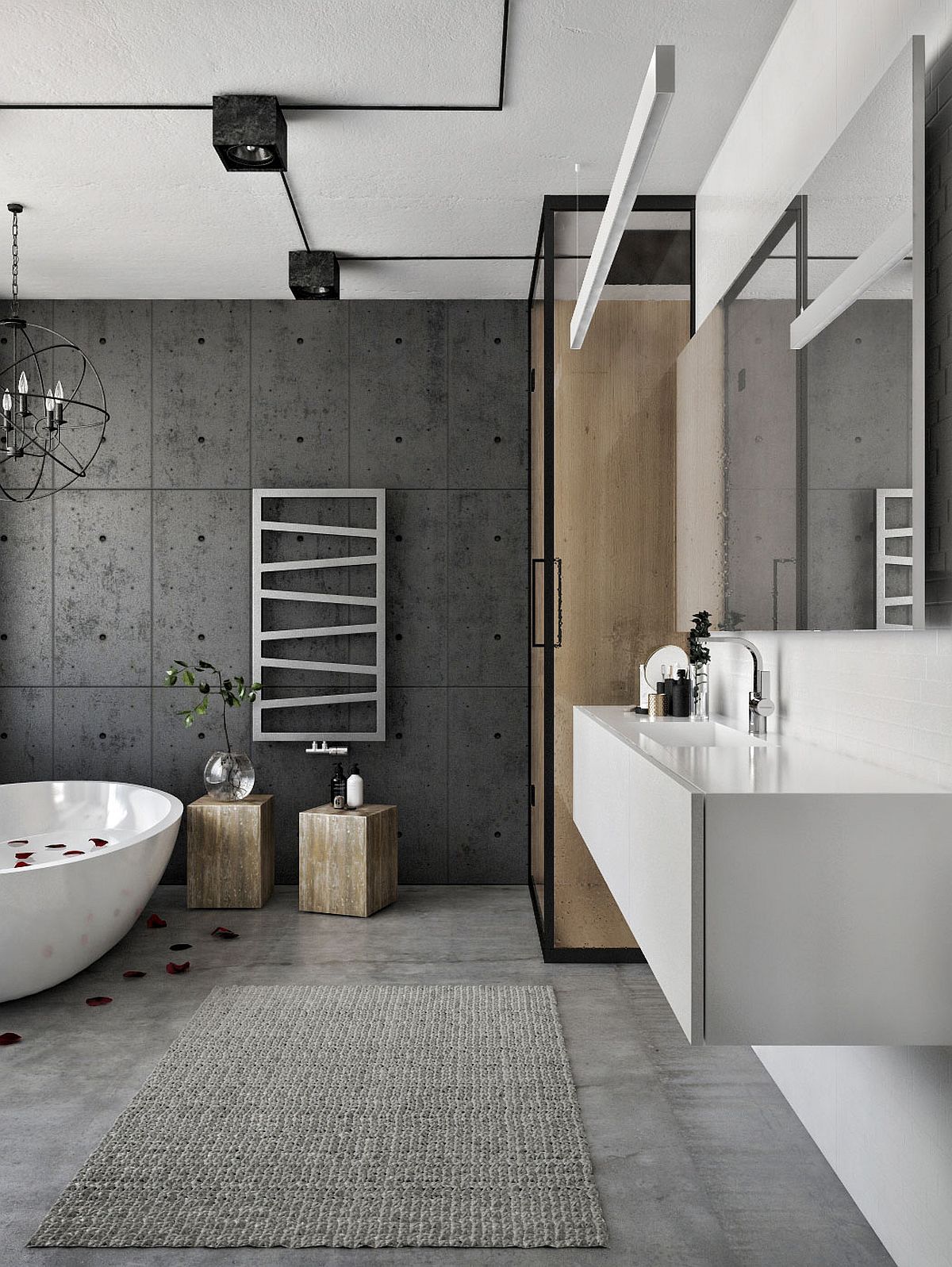 Exposed cement wall for the modern bathroom in neutral hues