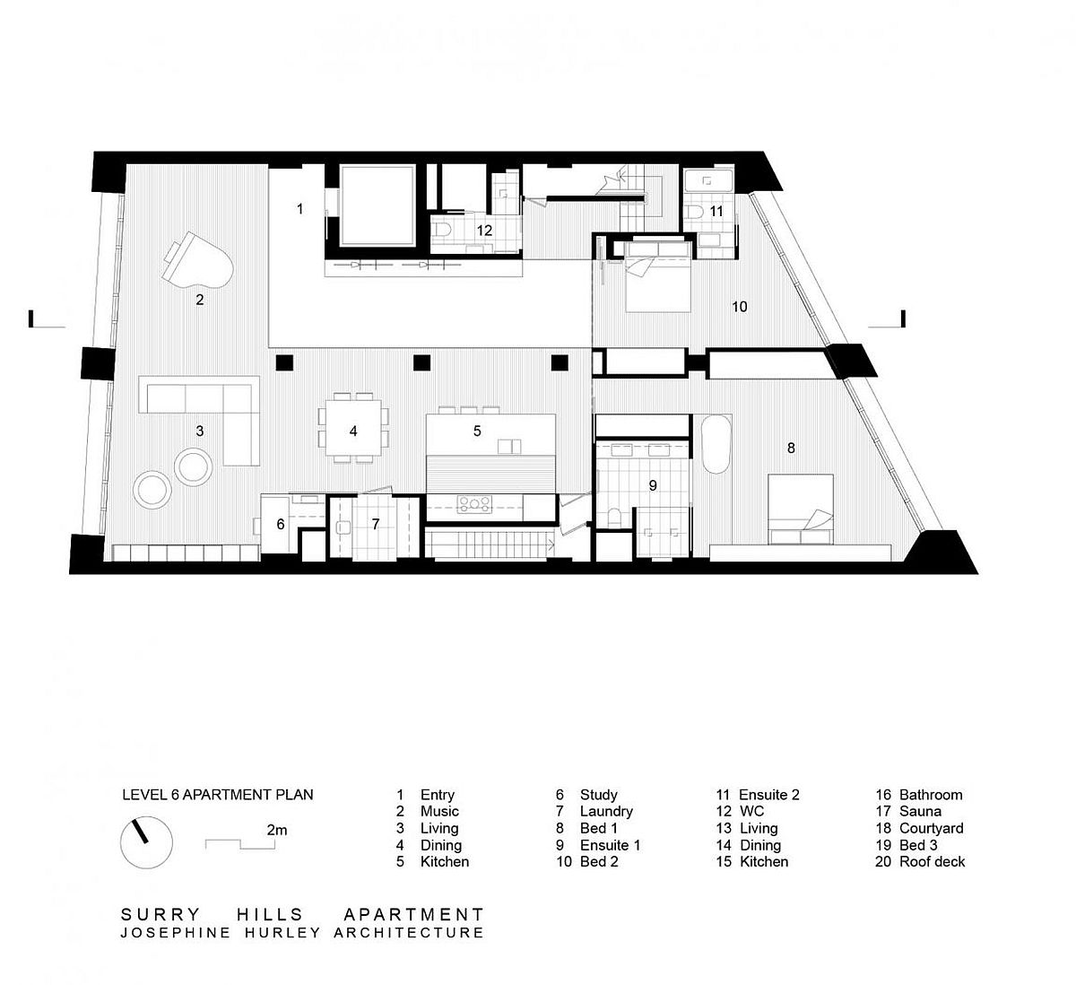 Floor plan of the lower level of the Surry Hills Apartment