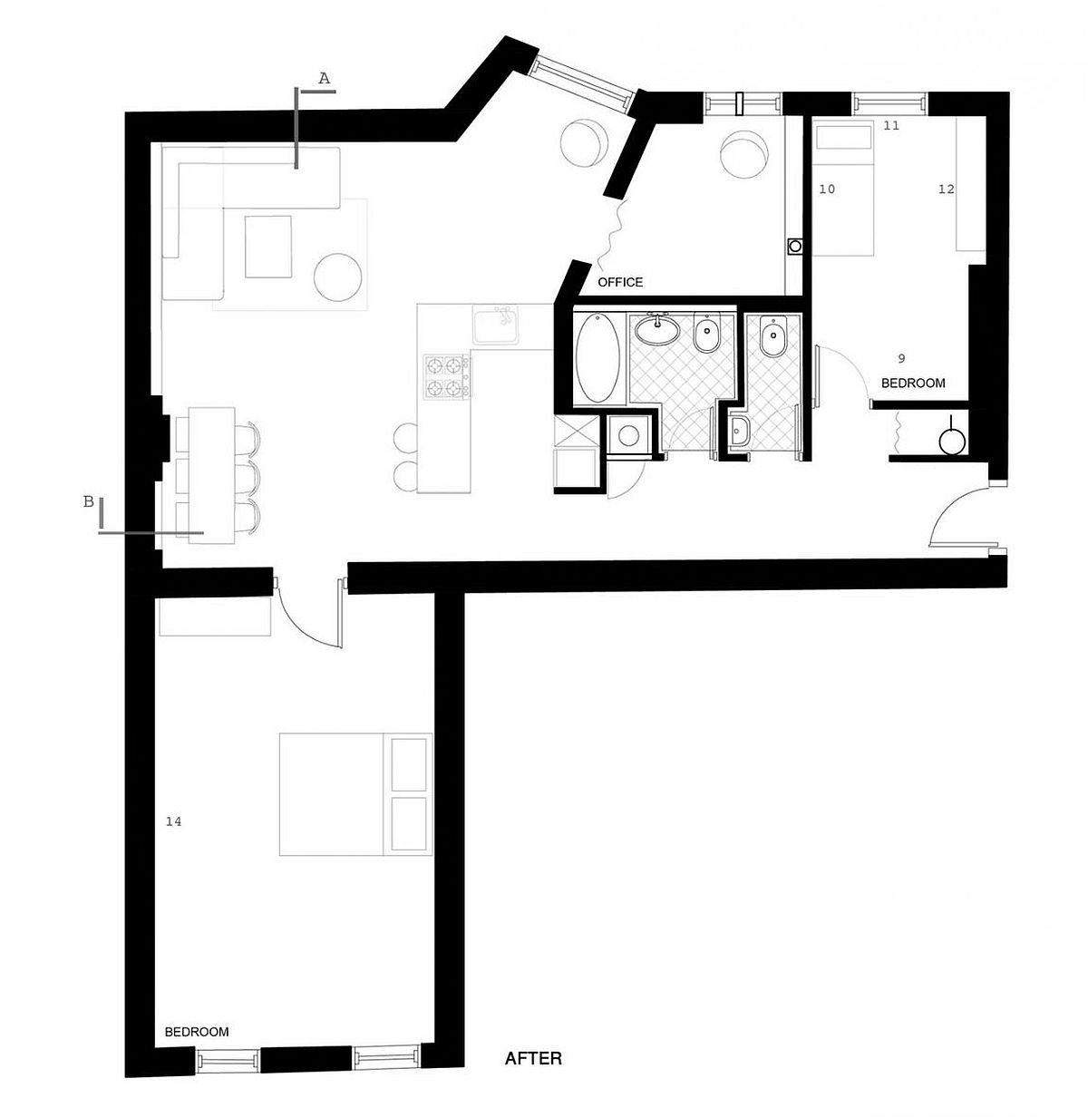 Floor plan pf the Berlin house after renovation