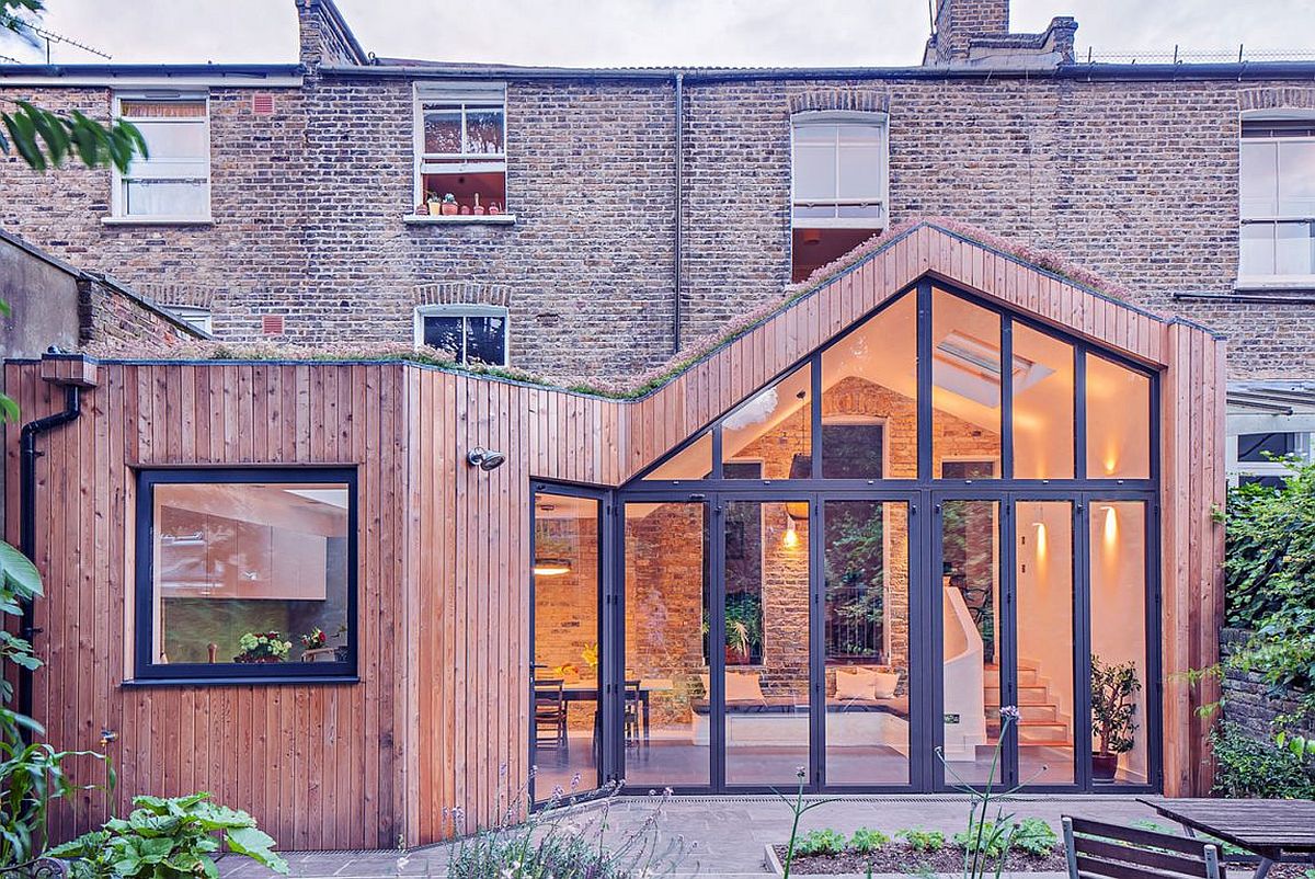 Glazed wooden extension of Victorian home in London