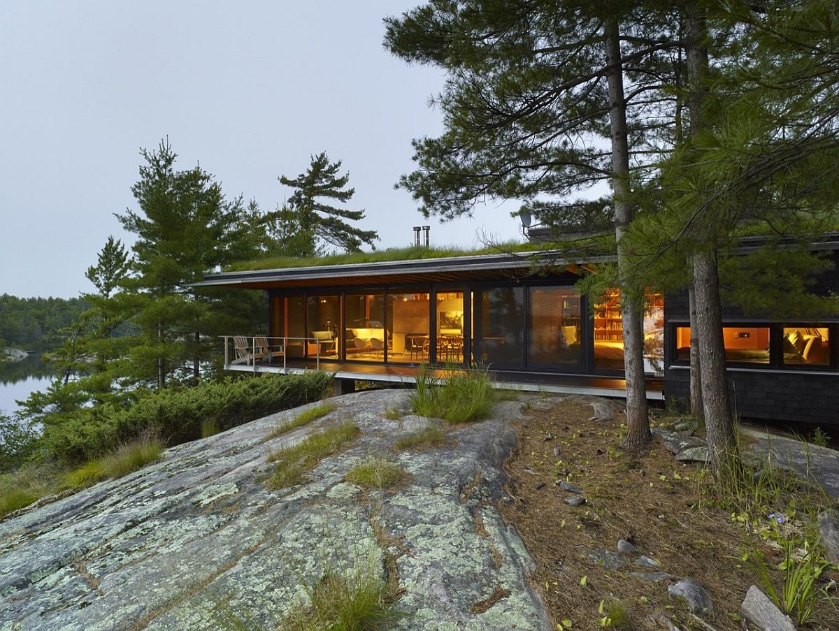 Go Home Bay Cabin in Ontario with gorgeous green roof and serene ambiance