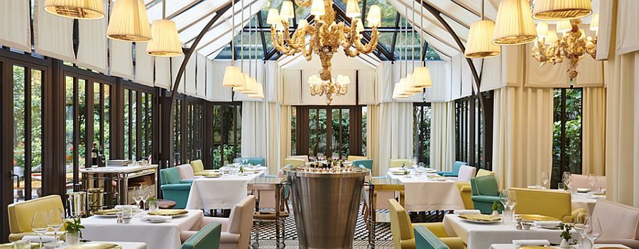 Grand interior of the world-class restaurant at Le Royal Monceau Raffles Paris