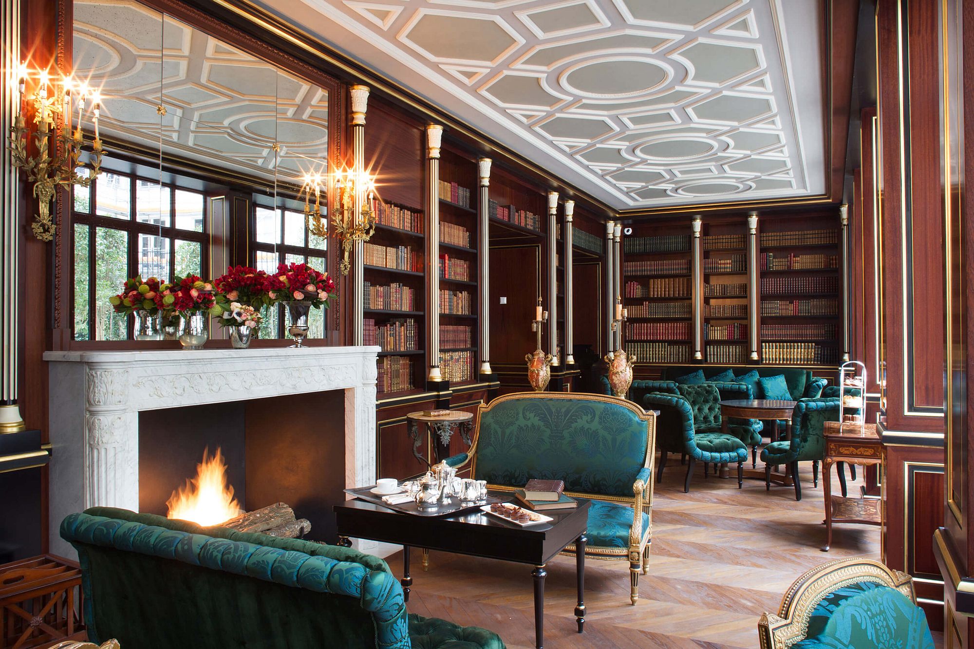 Grand library at La Réserve Paris Hotel and Spa