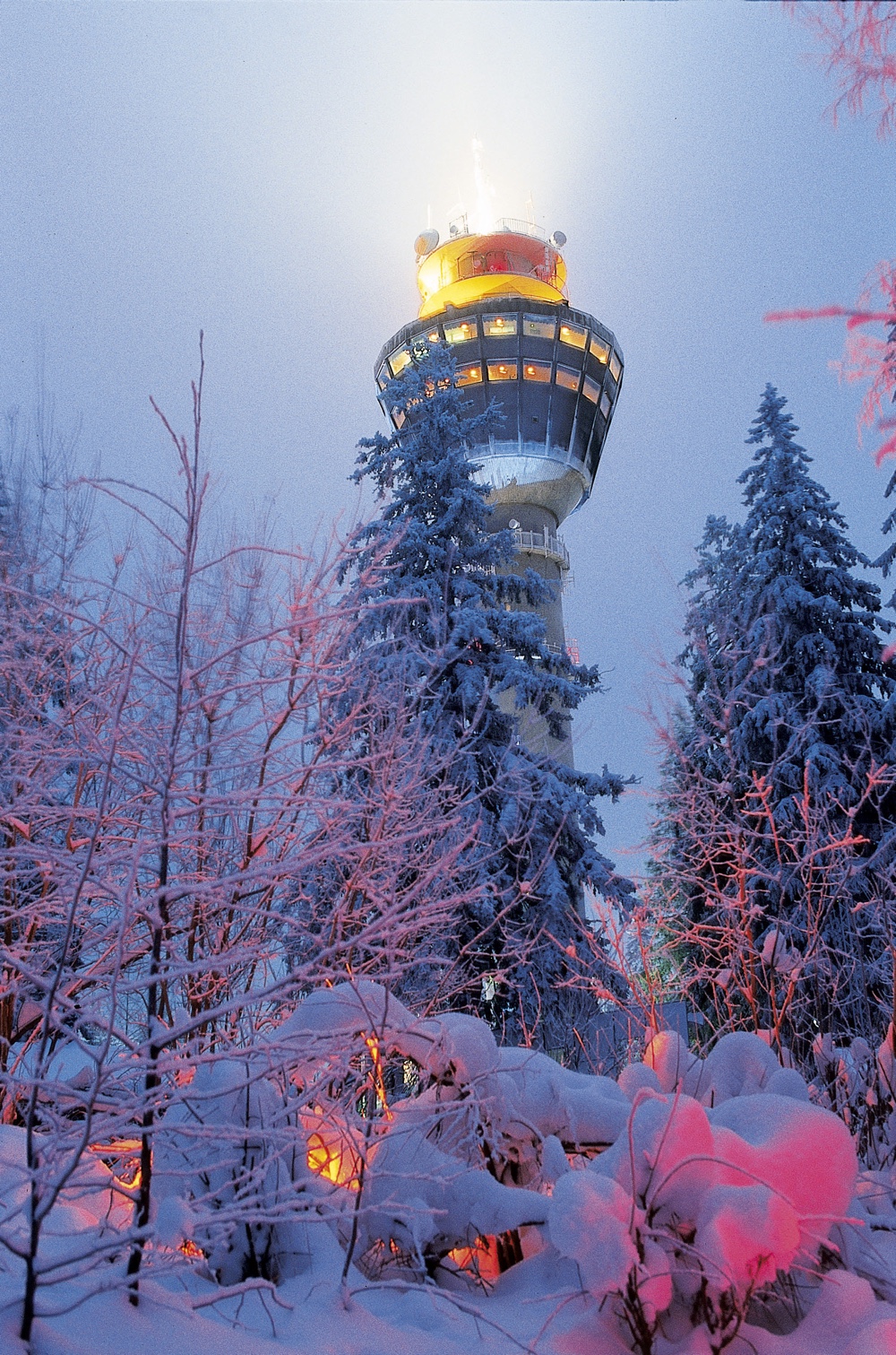 The Kuopio Puijo Tower in eastern Finland is the first of its kind in the Nordic regions. This observation tower has that staple of all such towers: a revolving restaurant. Image © Visit Finland.