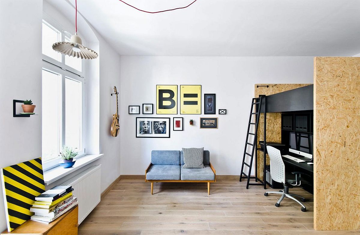 Living room of the small design studio and apartment in Poznan