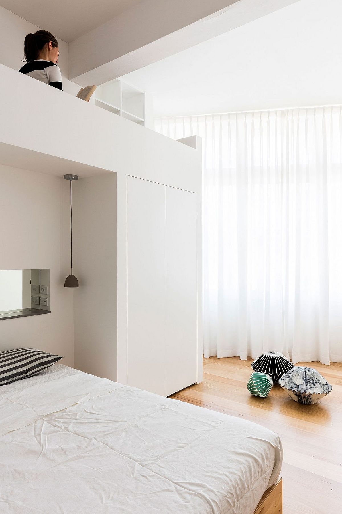 Loft bed in the small bedroom is a space-saver