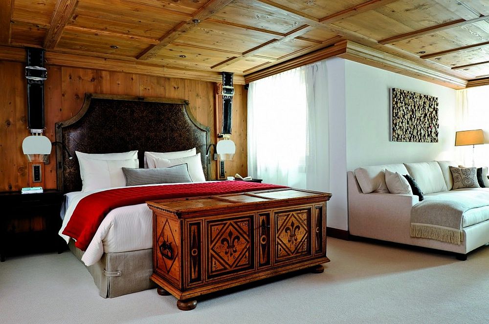 Rustic log cabin style coupled with modern aesthetics inside Alpina Gstaad