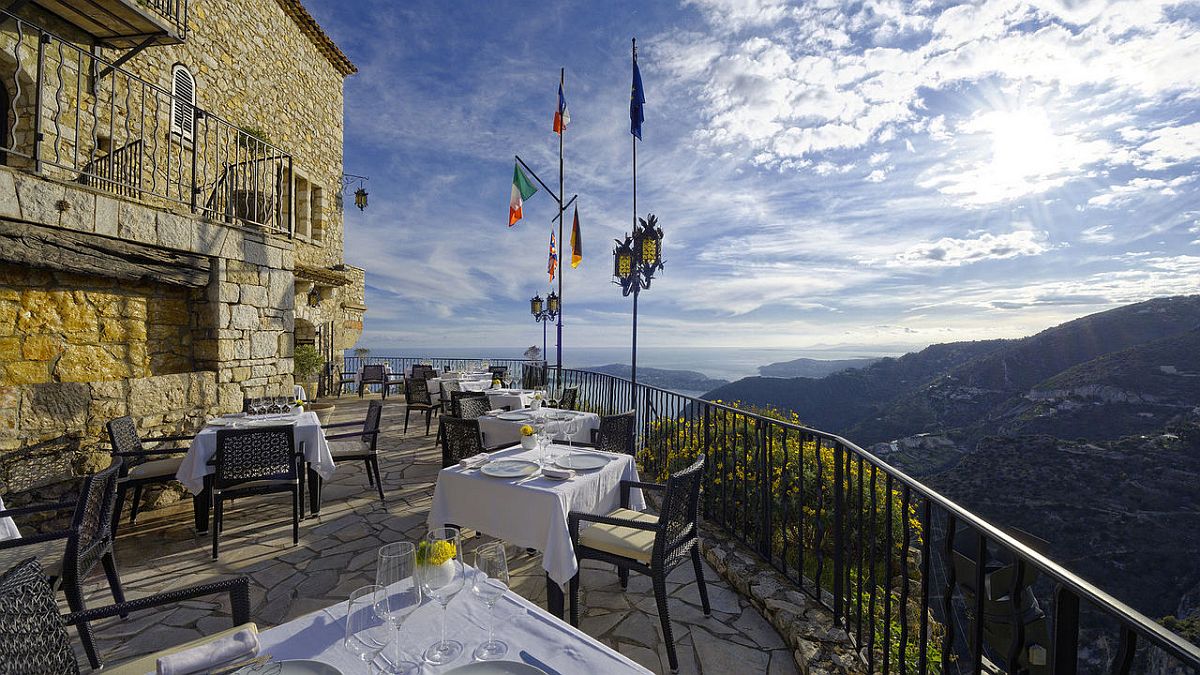 Stunning view of Mediterranean Sea and the idyllic village from Chateau Eza