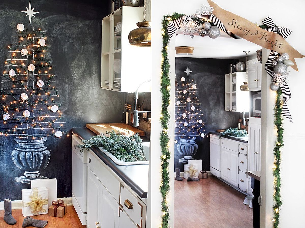Use chalkboard, string lights and a few ornaments to create your own DIY Christmas Tree