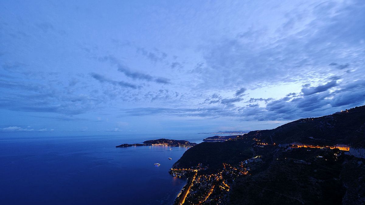 View of French Riviera by night at Chateau Eza
