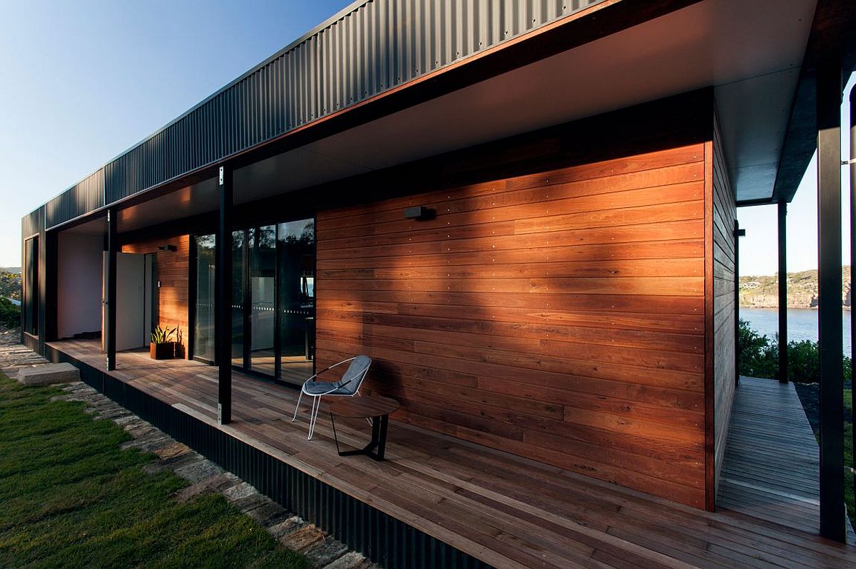 Wooden exterior of the modular home in Australia