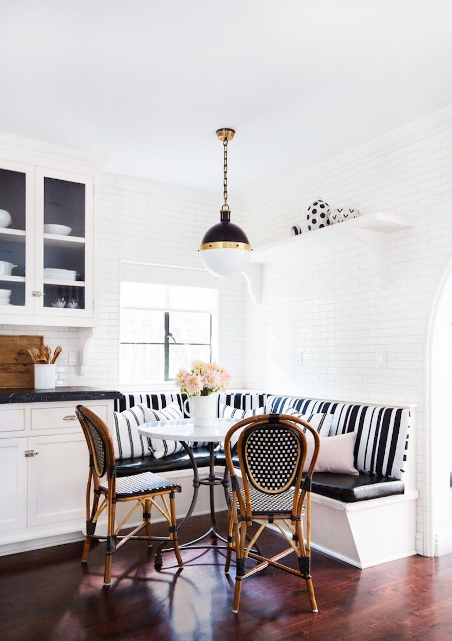 Black and white striped banquette