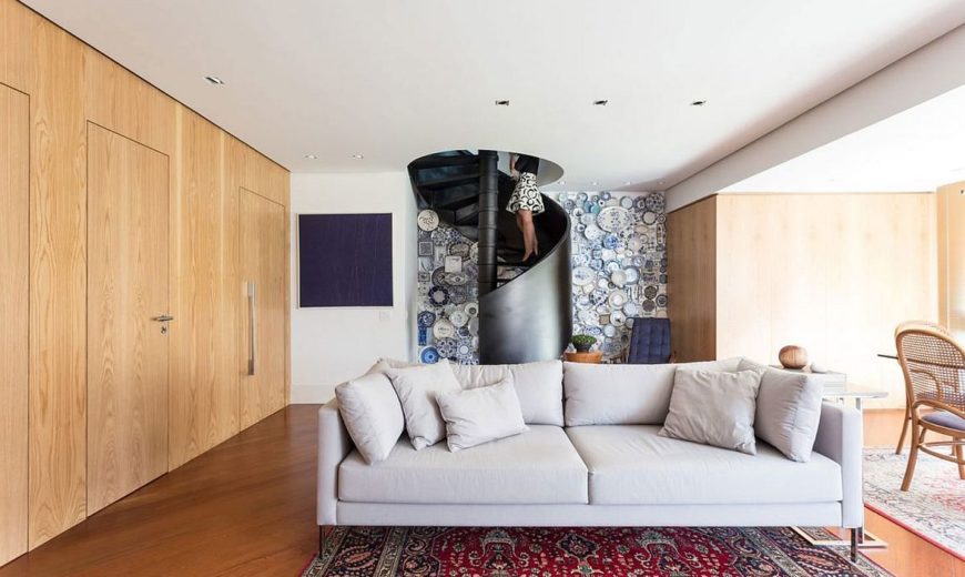 Spiral Staircase and Fun Accent Wall Steal the Show at Collector’s Apartment