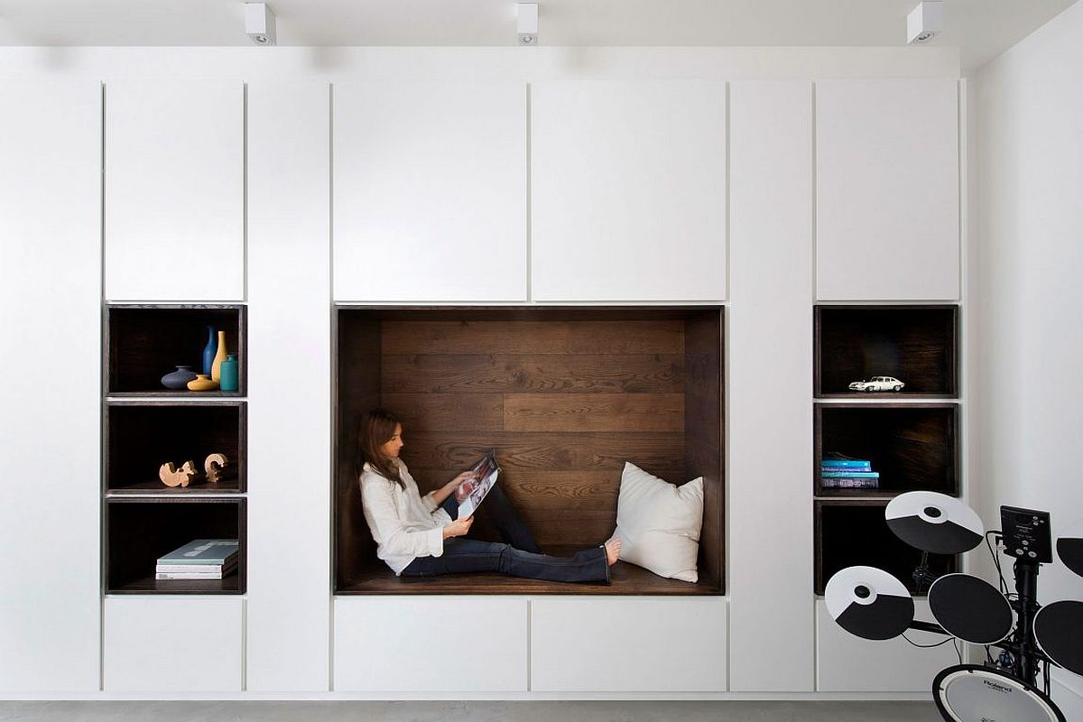 Cozy reading nook inside the revamped London home