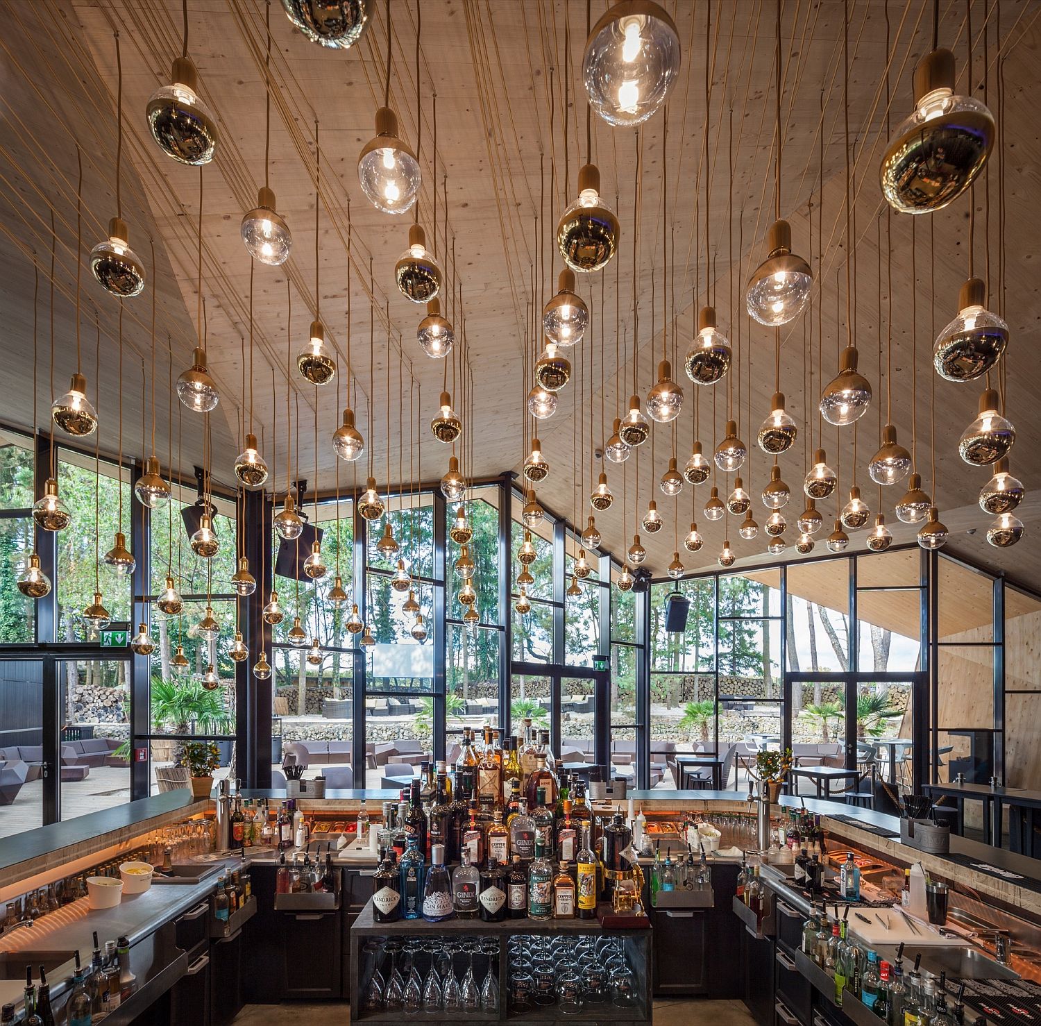 Delightful use of bulbs to illuminate the bar