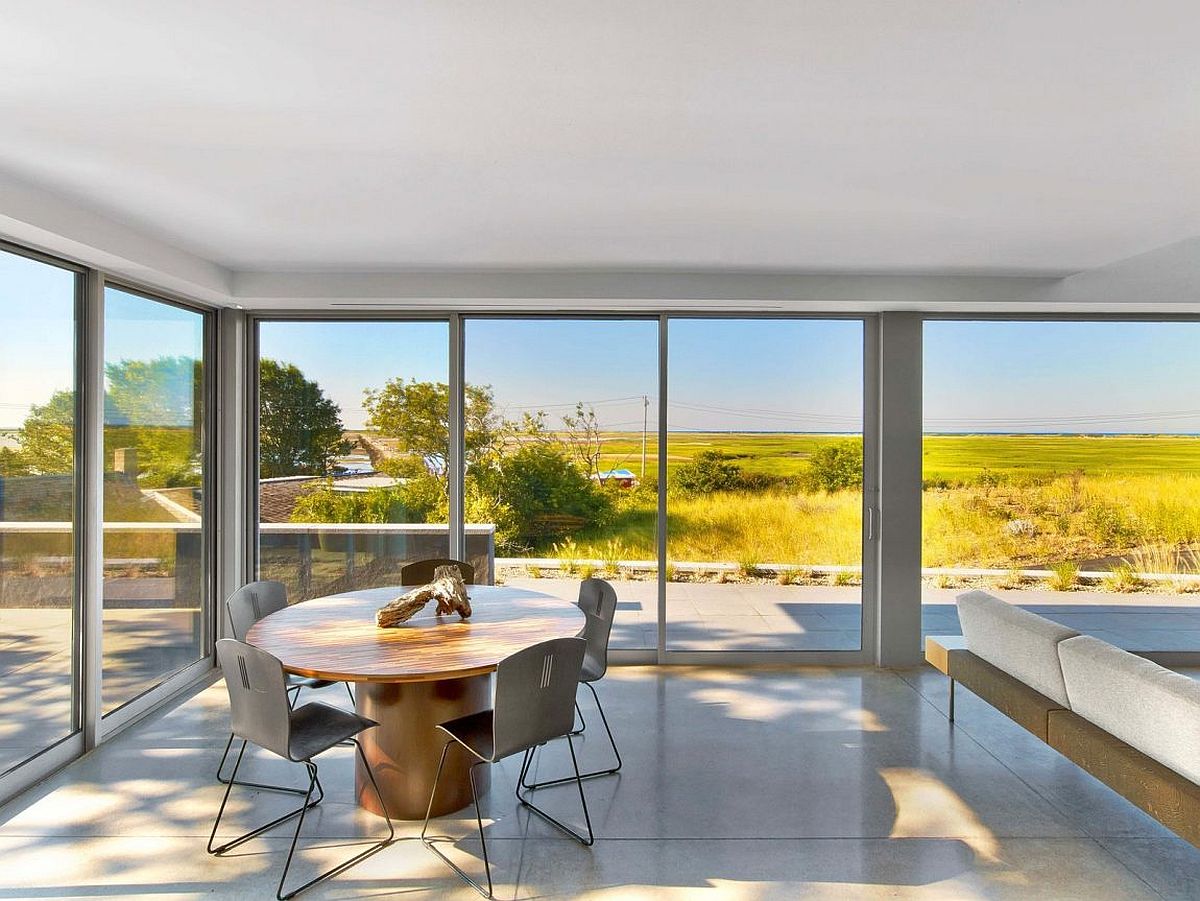 Dining space next to the living area with view of Cape Cod