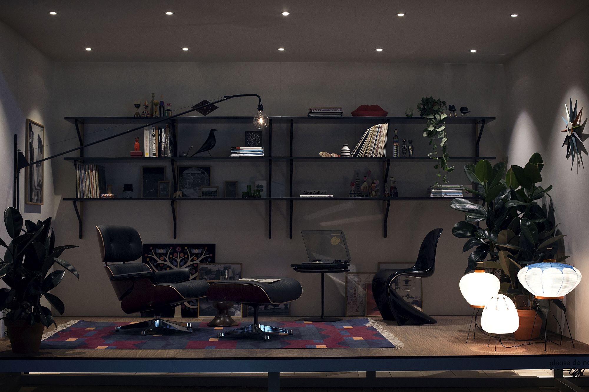 Eames Lounger, Panton Chair and sculptural lighting for the sensational office space