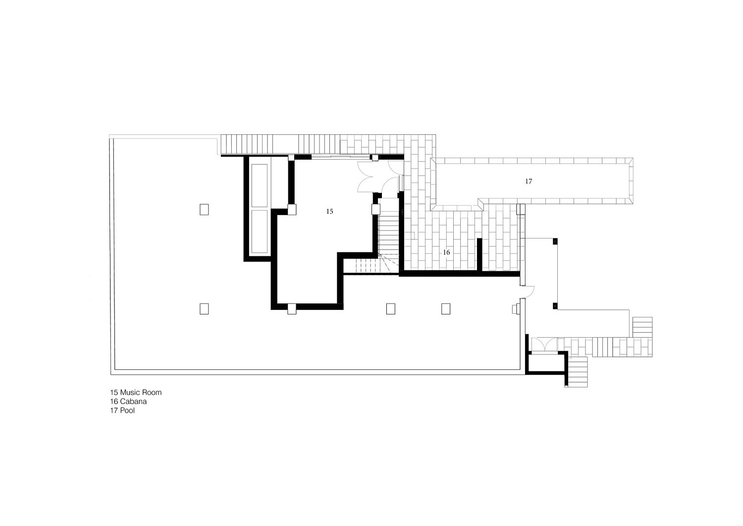 Floor plan of the music room and the pool