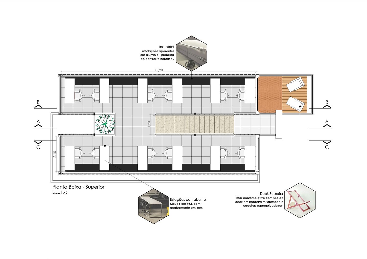 Floor plan of the office space crafted from containers