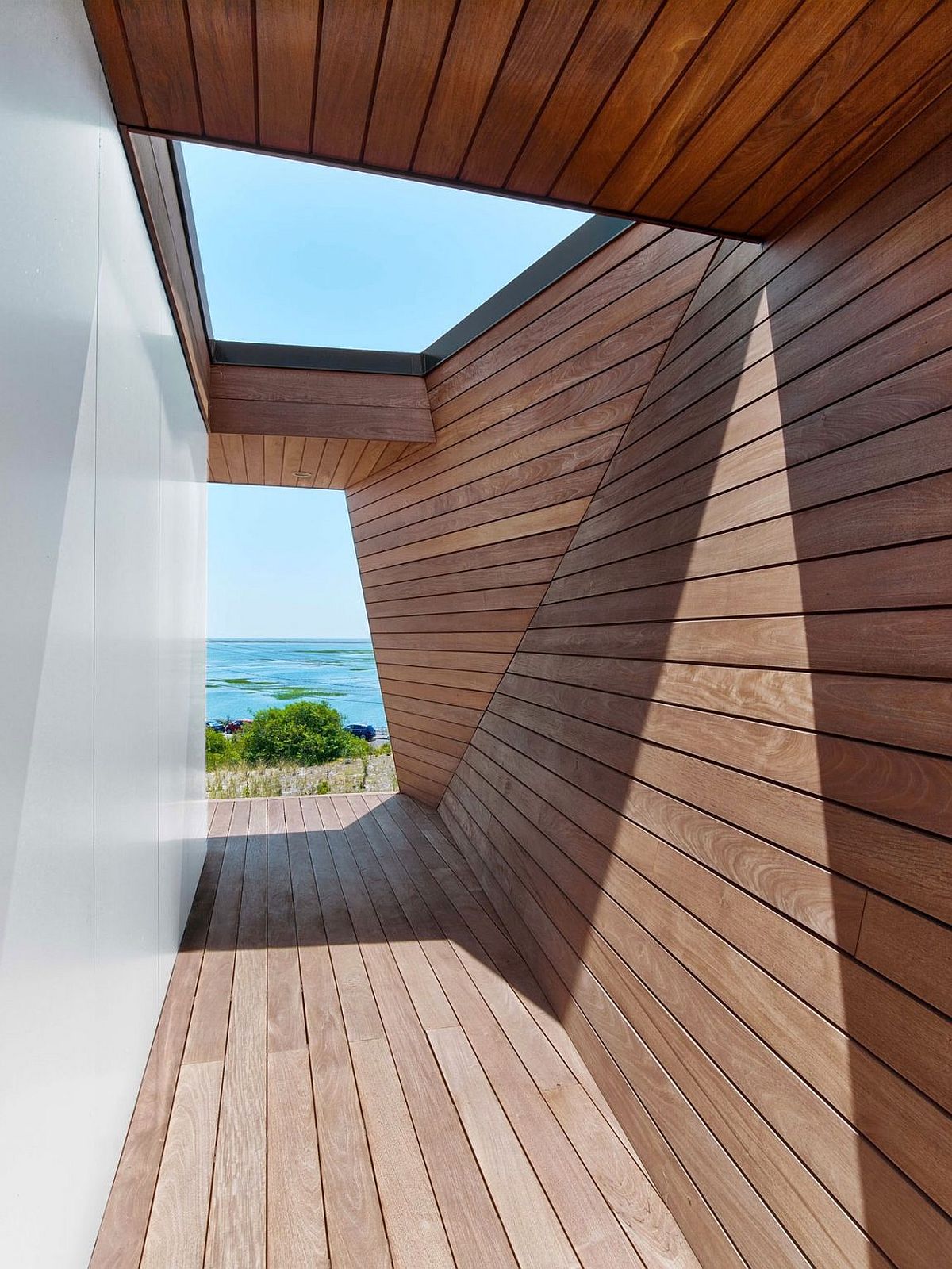 Glass skylight brings extra natural light into the beach house