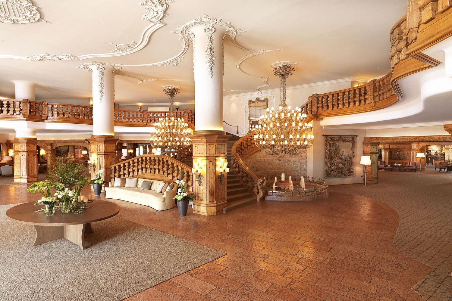Grand lobby of the Interalpen-Hotel Tyrol