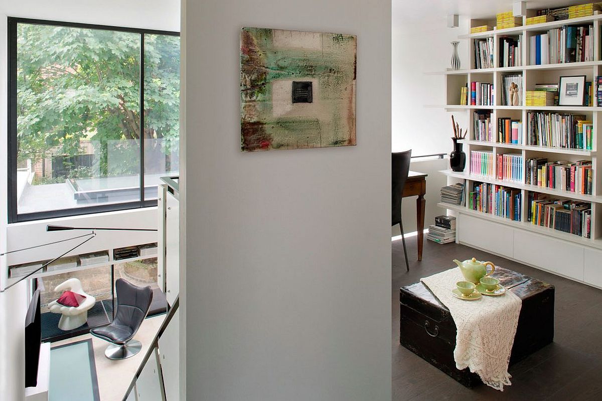 Home study with large bookshelf and a workdesk