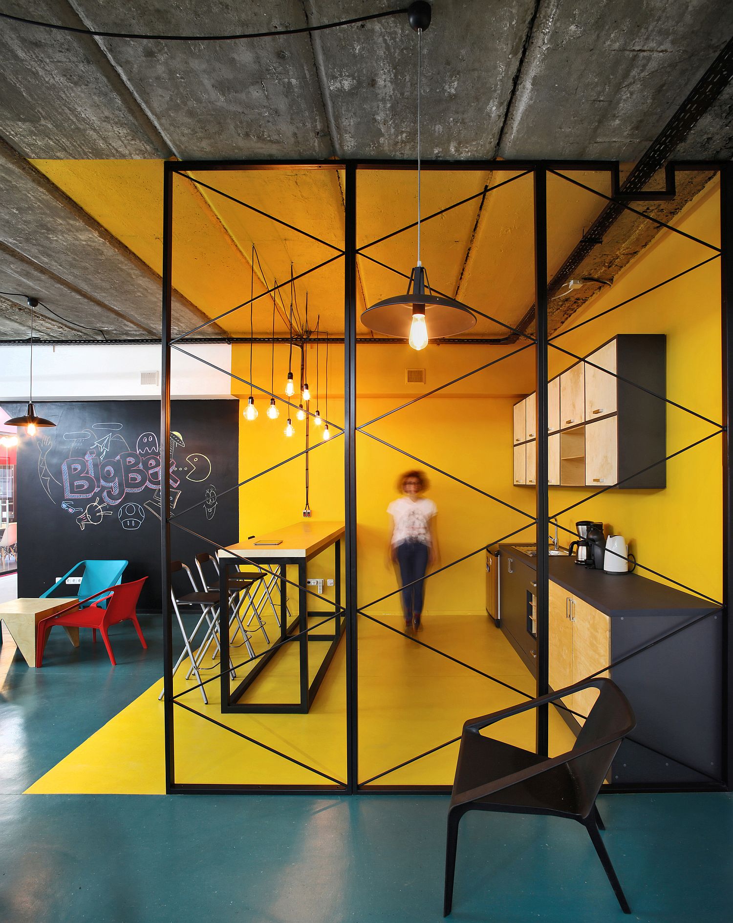 Ingenious office kitchen design in yellow