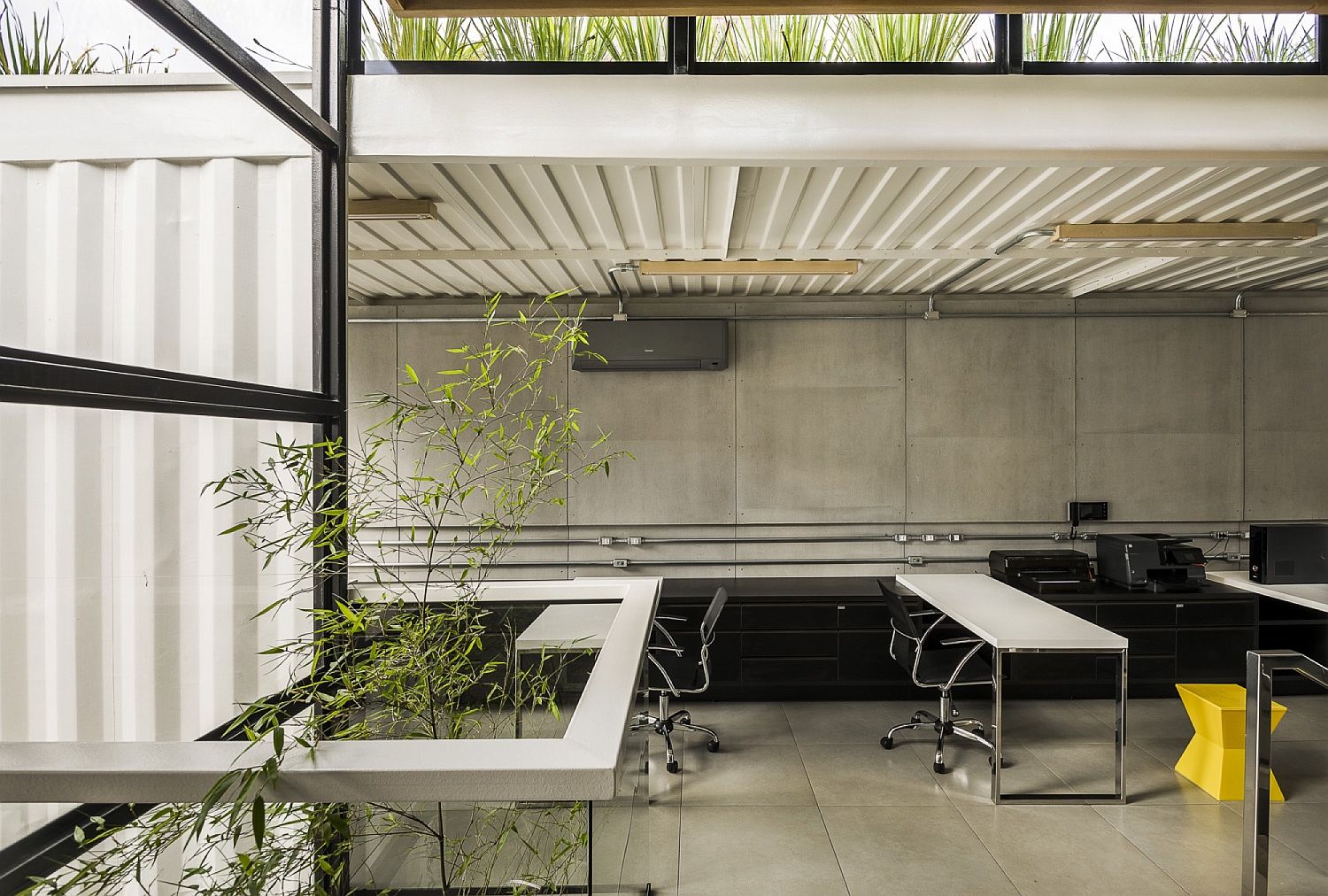 Innovative office design using shipping containers and a green roof