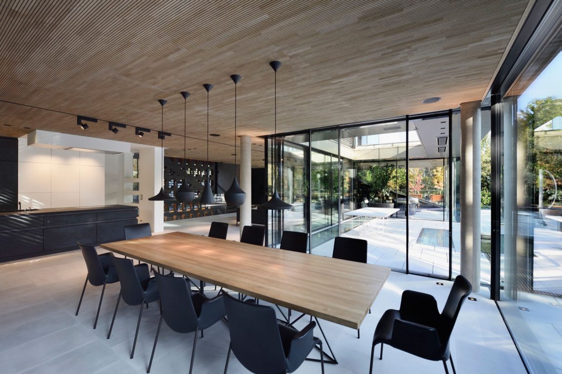 Kitchen and dining room with plenty of black