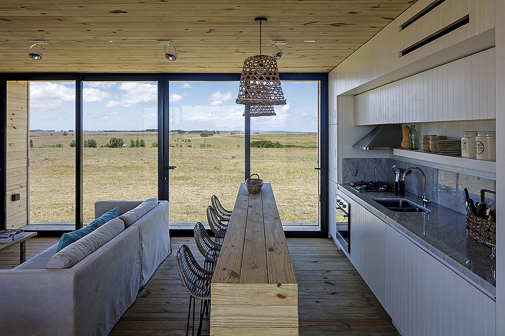 Pendant lighting abive the small kitchen counter