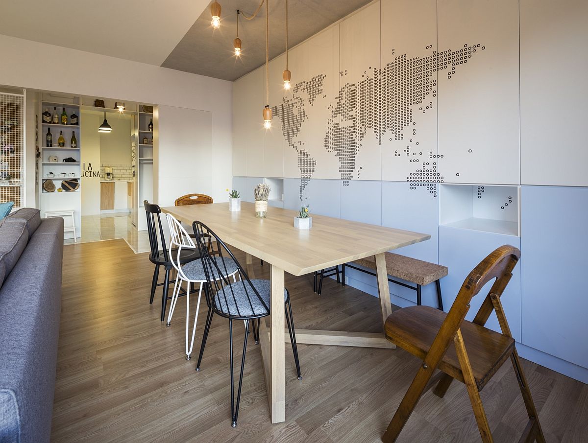 Pendant lighting adds glitter and style to the dining room