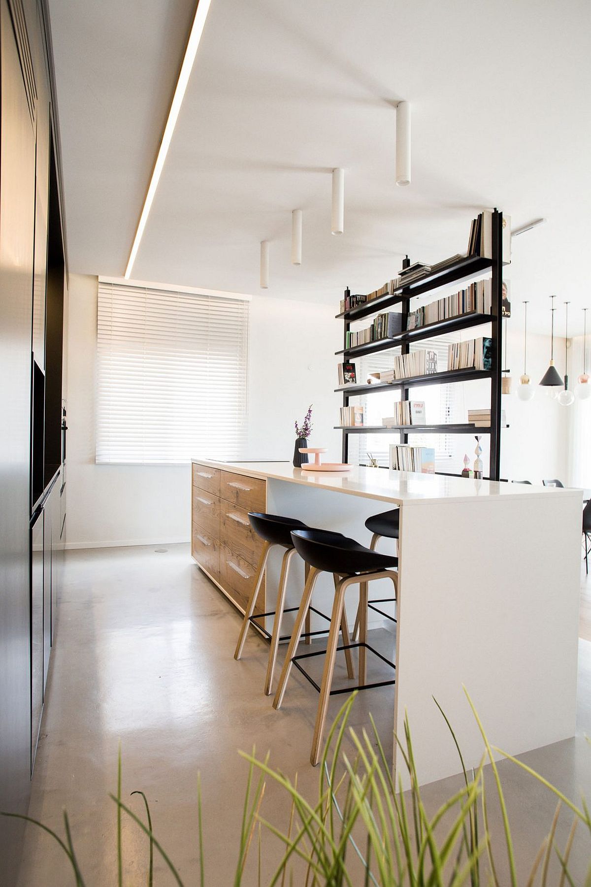 Stylish kitchen island with a small serving space