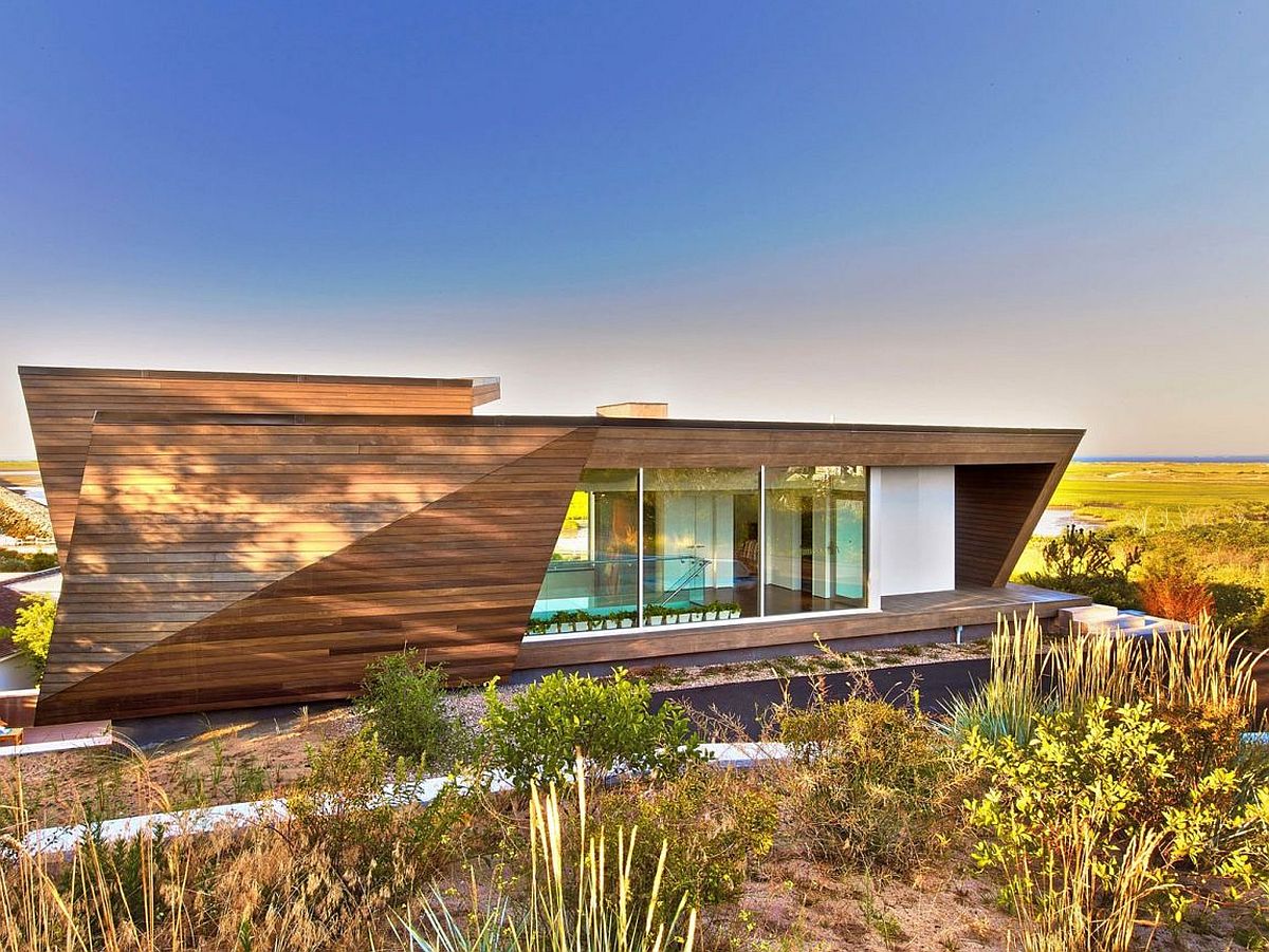 Wooden facade of beach house in Cape Cod, Massachussetts