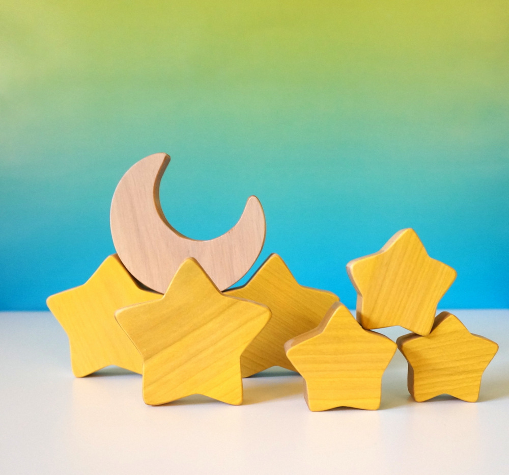 Wooden moon and star blocks from Atelier Saint-Cerf