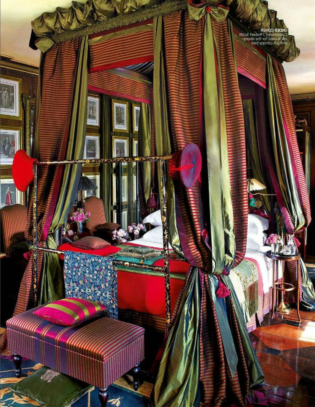 A colorful explosion within a four poster bed