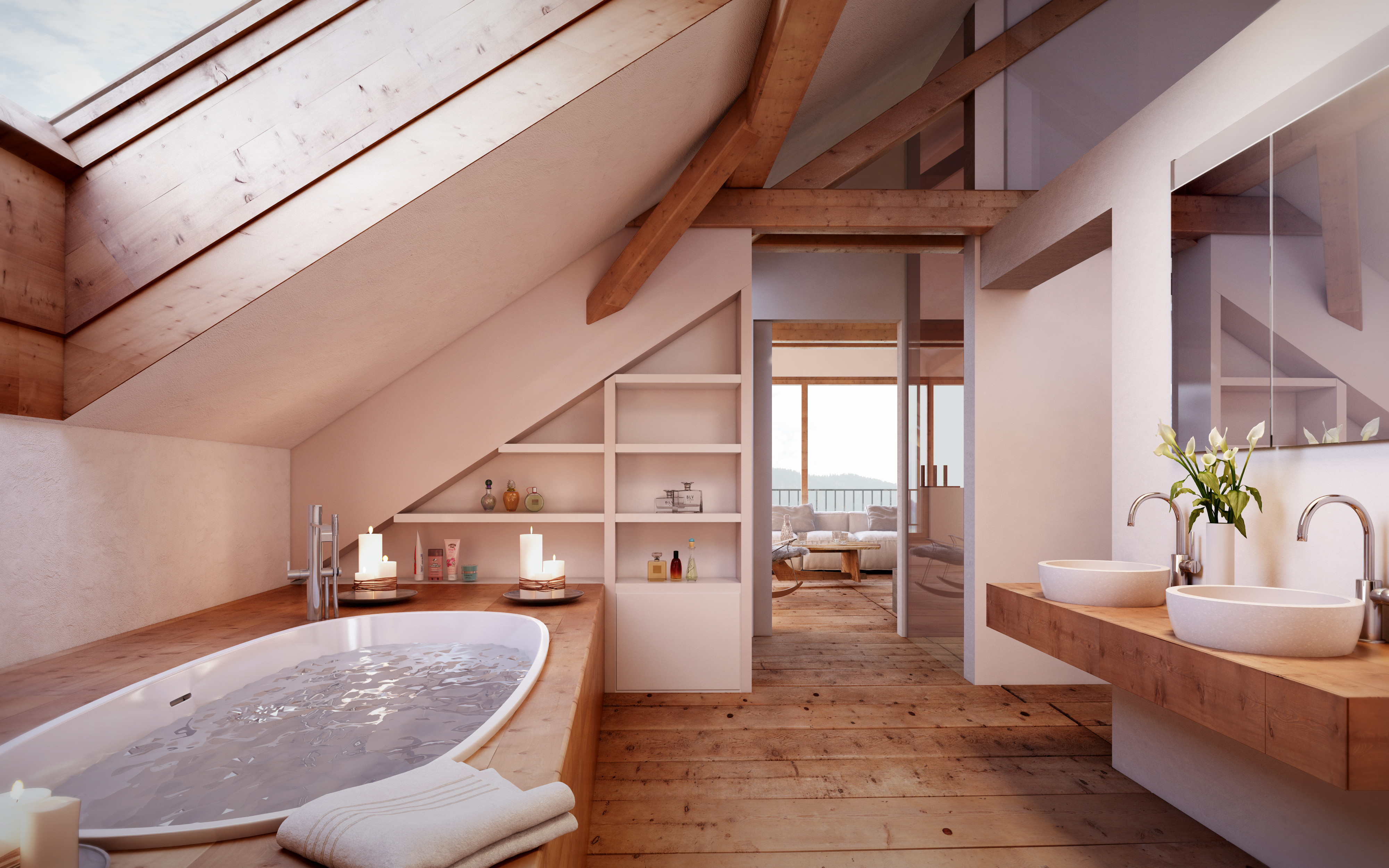 A vast and glamorous attic bathroom