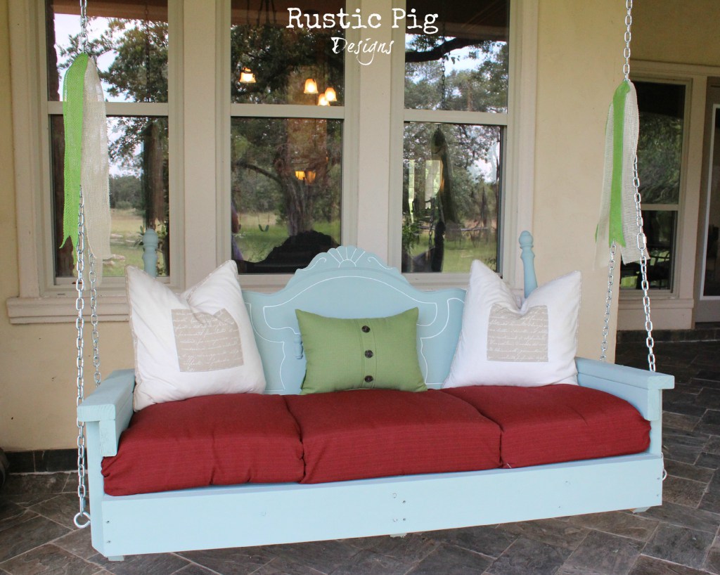 Baby blue swing with colorful cushioning